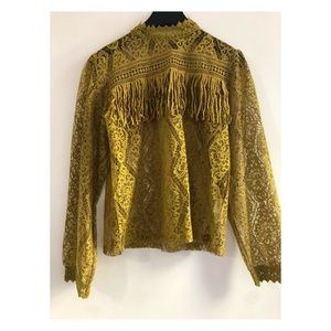 Fringe lace long handed top